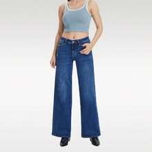 ONESO Plus Size Mid-Low Rise Baggy Jeans Wide Leg For Women Distressed Pants Stretchy Light Blue/Dark Blue Womenswear Bottom 8001 Lady Basic Minimalist Comfortable Denim Tummy Control Curve Hugging - Lightblue - 查看 6