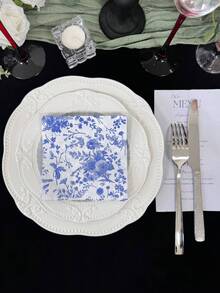 20 chiếc/gói khăn giấy dùng một lần in hoa màu xanh, 10x10 inch, thanh lịch cho đám cưới, sinh nhật, tiệc trà, trang trí sự kiện, sử dụng tại nhà và nhà hàng - Màu xanh lam - Xem 11
