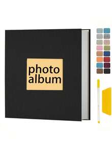 大尺寸亚麻相册，自粘磁性剪贴簿相册，情人节生日礼物，婚礼留言簿，DIY剪贴簿，40页，28x26.5厘米