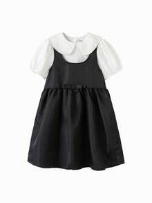 Balabala Girls' Dress Children's Summer Suspender Skirt Set Stylish Sweet - Black and White - View 1