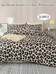 2/3 pièces Ensemble de housse de couette imprimé motif léopard en polyester, ensemble de literie moderne et original pour toutes les saisons, doux et respirant, lavable en machine, (1 housse de couette + 1/2 taies d'oreiller, sans rembourrage)