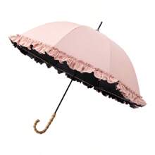 Black Rubber Lace Sun/Rain Umbrella, Straight Rod Bent Handle Sun/Rain Umbrella, Parasol