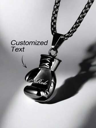 1 Collana personalizzata con ciondolo a forma di guantoni da box per uomo, con incisione personalizzata, regalo di Festa del Papà per lui, papà, fidanzato, marito, compleanno