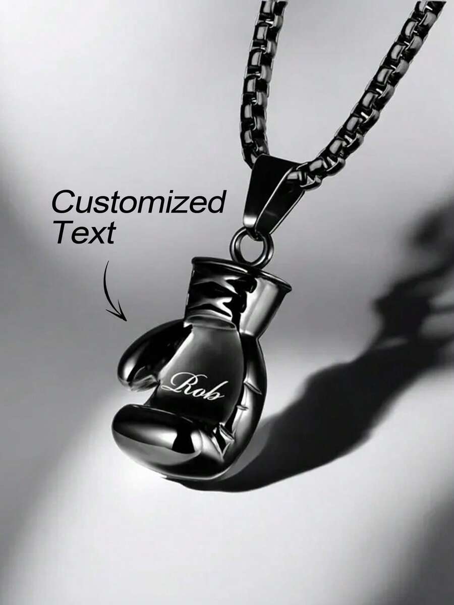 1pc Personalized Boxing Glove Necklace, Customizable Pendant, Father's Day Gift, Birthday Gift For Dad, Boyfriend, Husband - Multicolor - View 1