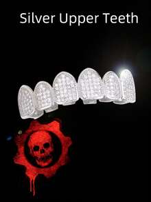 2pcs/1pc 18K Gold Plated Copper Zirconia Stone Teeth Grillz, Personalized Hip Hop Unisex, Suitable For Halloween, Party, Cosplay