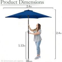 Tilting Garden Parasol Umbrella UV Protective Polyester Canopy With Crank Handle - Navy - View 7