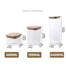 1 pieza Tarro de almacenamiento de alimentos hermético cuadrado - Disponible en 460ml, 1100ml, 2400ml - Recipiente resistente y a prueba de fugas para café, té, pasta, harina, azúcar, frutos secos - Perfecto para la organización de la cocina y útiles escolares
