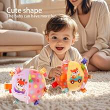 1PC Baby Plush Grip Ball With Bell - Soft Polyester, Mixed Colors - Soft Plush Sensory Ball Toy For Early Educational, Ribbon Tag Ball For Baby Kids Toddlers Infants, Ideal Birthday Gift