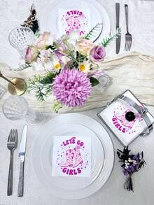 20 件 10x10 英寸粉色印花餐巾，采用复古牛仔派对主题，非常适合生日派对、新娘送礼会、餐厅和派对装饰，