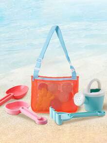 Lightweight Beach Mesh Tote Bag With Adjustable Shoulder Strap - Perfect For Shells, Beach And Holiday Essentials - Multicolor - View 2