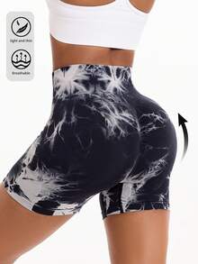 扎染瑜伽短裤，高弹力塑身，提臀，适合健身房和瑜伽馆锻炼