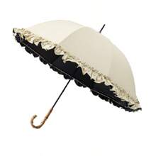 Black Rubber Lace Sun/Rain Umbrella, Straight Rod Bent Handle Sun/Rain Umbrella, Parasol