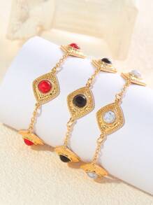 1 Stück Armband für Damen mit geometrischem asymmetrischem eingesetztem Kunsttürkis, retro elegant minimalistisch