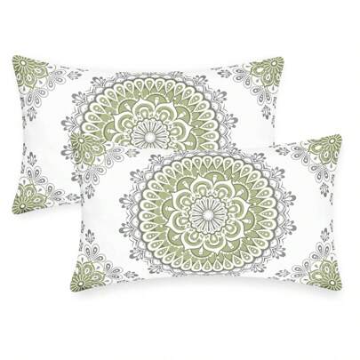 2pcs Soft PillowcaseDahlia Compass Style Cushion Cover, Suitable For Sofa Bed, Farmhouse Decoration, Sage, Green Grey, Single Side, Without Pillow Core Home Decor Bedroom Decor Room Decor Aesthetic Room Decoration Stuff Living Room Decor Cushion Covers Pillow Case