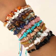 12pcs Bohemian Natural Stone Bracelet Set, Suitable For Men And Women - Amethyst, Labradorite, Turquoise And Rose Quartz Beads - Perfect Gift