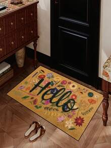 1pc [Best Seller] Christmas Thanksgiving Floral Hello Pattern Doormat, Farmhouse Style Indoor Outdoor Non-Slip Mat | Durable Polyester Material | Non-Slip, Easy To Clean, Dirt-Resistant, Machine Washable | Entryway And Home Decor - Perfect For Room Decor, Small Rug, Living Room Rug, Bedroom Rug, Kitchen Rug, Bathroom Rug, Area Rug