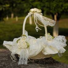 Elegant Lace Fabric Wedding Basket, Bridesmaid Handheld Flower Basket For Western Wedding Decor