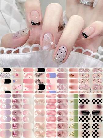 14 Pcs Nail Stickers, Glitter Design Butterfly Flower Heart, Full Wrap Nail Art Stickers, Colorful Nail Polish Nail Stickers, Salon Nail Art Nail Art Set For Women