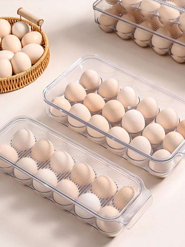 1pc Fridge With Lid Egg Rack, Plastic Refrigerator Egg Storage Container, Kitchen Egg Tray, Stackable Clear Egg Holder, Suitable For Kitchen, Refrigerator