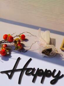 Enseigne de lettre "Happy Birthday" en bois vintage et rustique, décoration d'anniversaire en bois ajourée blanche, accessoire photo pour fond de fête (noir)