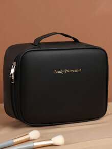 Large Capacity Spacious Double Layer Cosmetic Bag, PU Leather Waterproof Cosmetic Bag, Cosmetic Storage Bag, Lightweight Toiletries Cosmetic Bag, Large Capacity Toiletries Bag With Dividers, Cosmetic Travel Bag, Multifunctional Travel Storage Bag