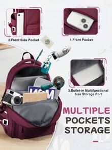 Laptop Backpack For Women, School Backpack For Girls Middle School High School College Students , Lightweight Durable Casual School Bookbag For Teen Boys And Girls, Large Capacity Backpack Travel Backpack With 15.6 Inch Laptop Compartment & Bottle Side Pockets, Multi-Pocket School Bag Work Bag For Women&Men College Students,The New And Old Versions Are Shipped Out Randomly. The New And Old Versions Are Shipped Out Randomly. - Burgundy - View 10
