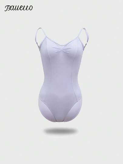 balletto Dansdräkt för prestationsövning, hög gren med justerbara axelremmar, V-ringad design fram och bak, bantande helkroppsunitard för vuxna