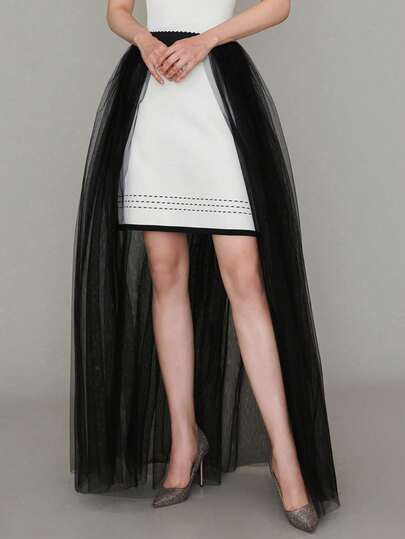 1 件女式及地长裙薄纱裙，适合婚礼派对，白色、黑色、红色万圣节秋季女士服装