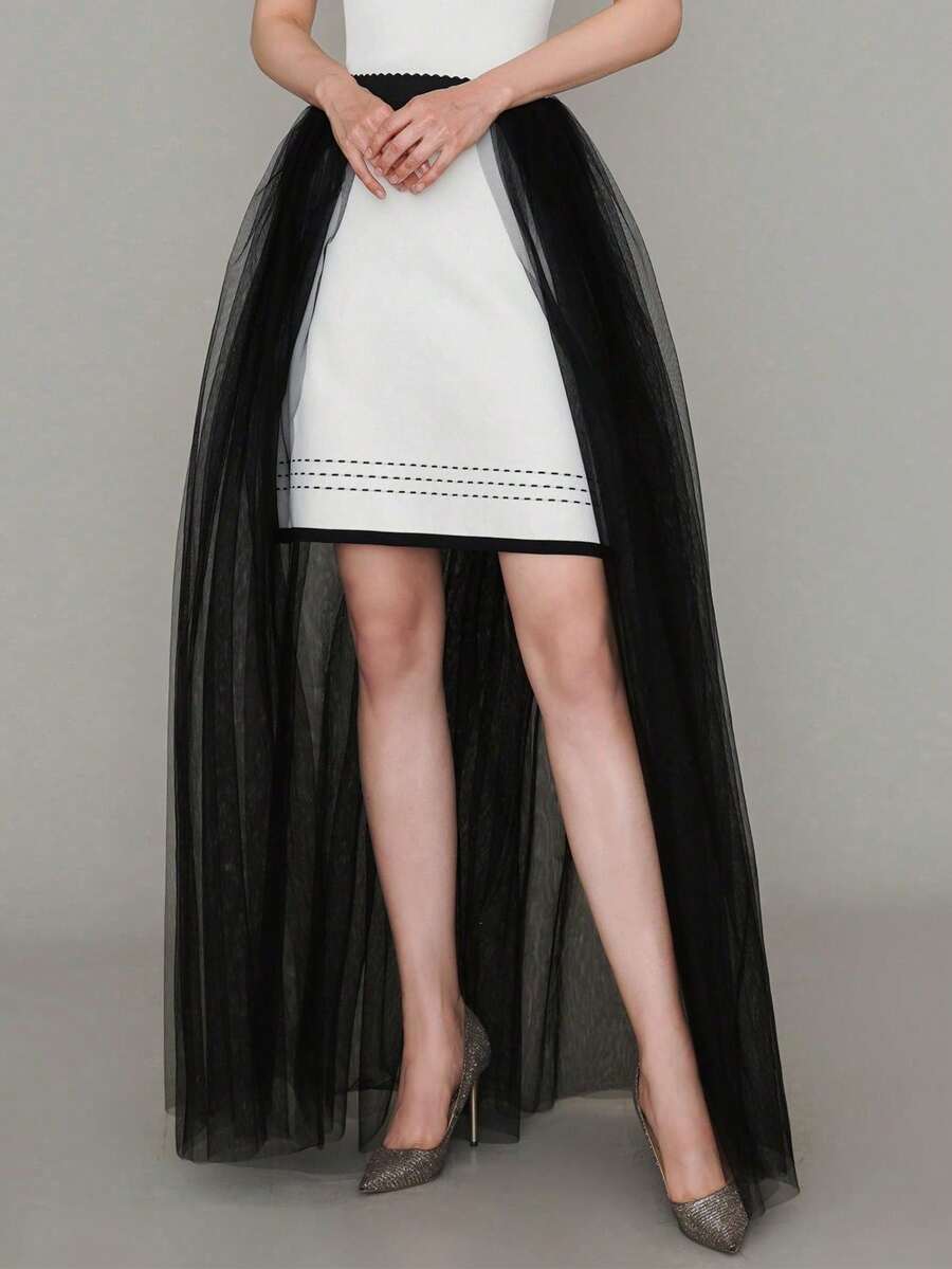 1 Pc Women's Floor Length Over Skirt Tulle Skirt For Wedding Party White Black Red Halloween Fall Clothes For Women - Multicolor - View 1