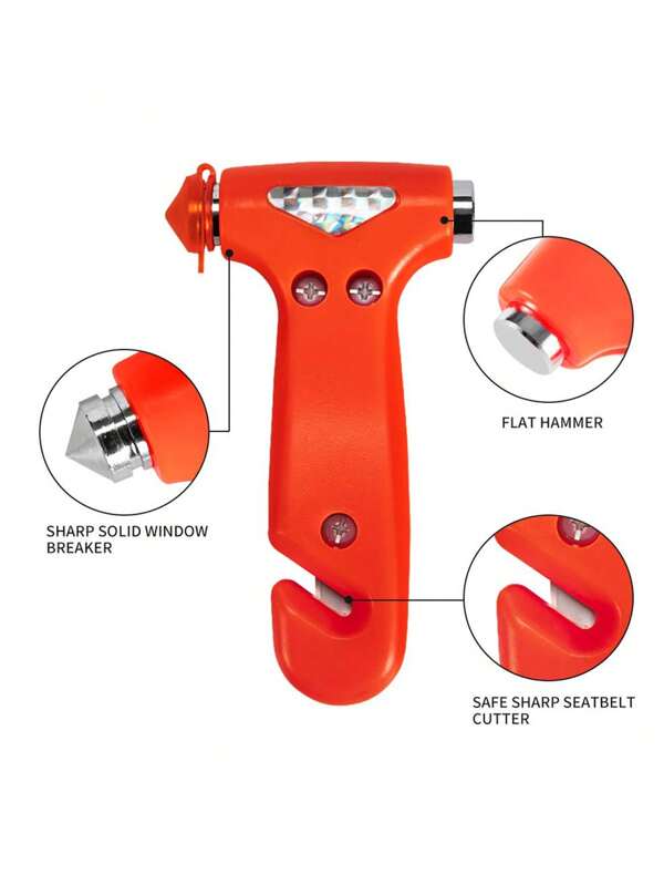 Martillo de seguridad para automóvil de alta calidad de tres en uno, cortador de cinturón de seguridad, martillo de escape de emergencia para automóvil, con rompedor de ventana de automóvil y cortador de cinturón de seguridad, herramienta de escape de primeros auxilios de color rojo llamativo para accidentes automovilísticos al aire libre