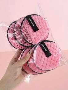 1/3/6pcsPineapple Slouchy Clean Water Makeup Remover Puff Round Washable Double-Sided Clean Wet Puff Makeup Remover Pad - Pink - View 1