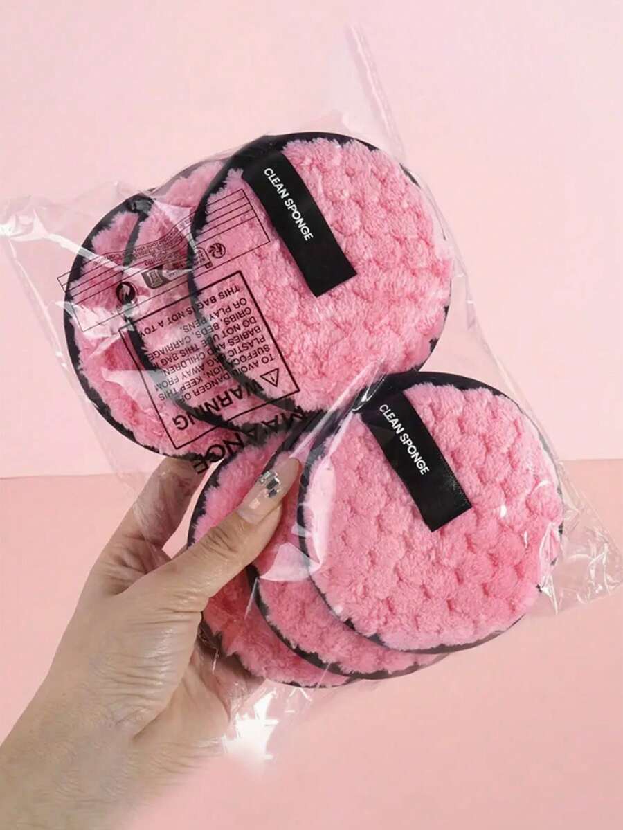 1/3/6pcsPineapple Slouchy Clean Water Makeup Remover Puff Round Washable Double-Sided Clean Wet Puff Makeup Remover Pad - Pink - View 1