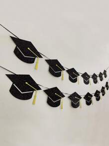 1PC-Graduation Decoration Banner, 2025 Black Glitter Graduation Cap With Tassel Banner, Class Of 2025 Graduation Party Banner For College Graduation Party Decoration, Party Supplies