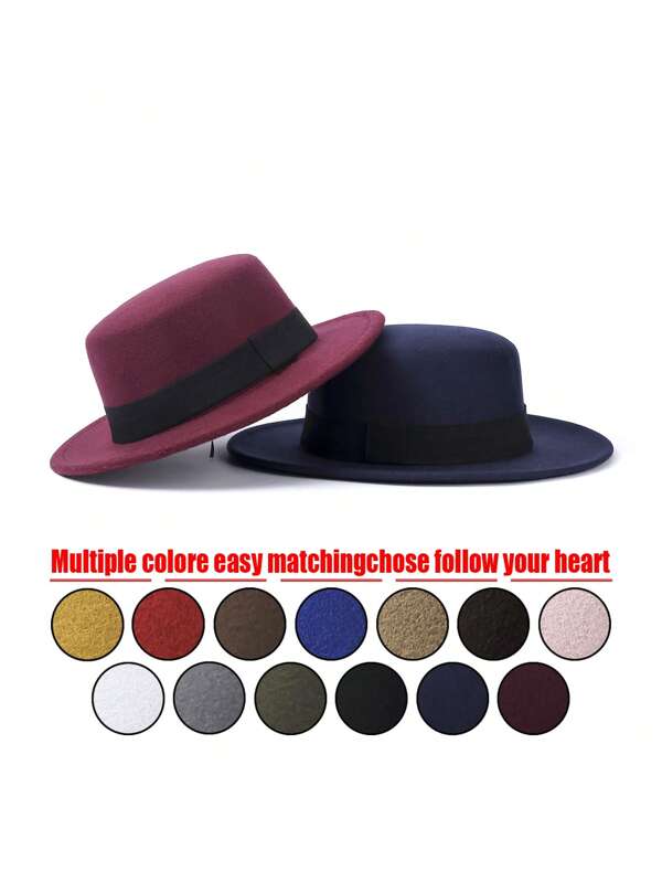 1pc Vintage Simple Wool Felt Wide Brim Unisex Jazz Hat, French Panama British Elegant Hat