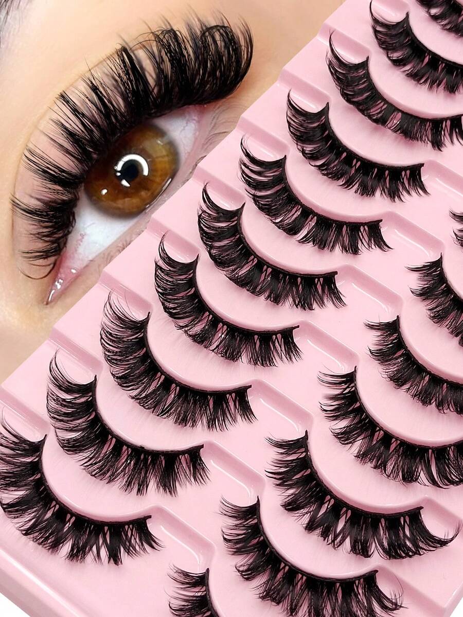 Asiteo 10 Pairs Natural Fluffy Thick Long False Eyelashes, D Curl, Suitable For Party, Ball, And Daily Makeup - Black - View 1