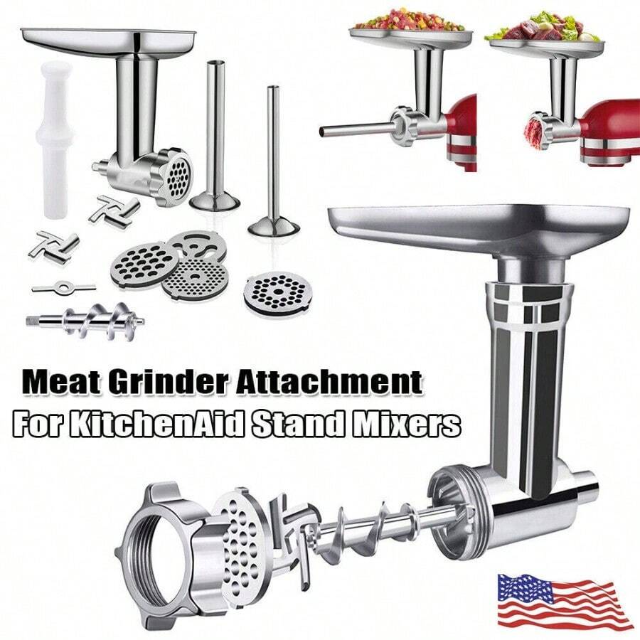 Kitchen Meat Grinder Attachment For KitchenAid Stand Mixer W 2 Blades + 4 Plates - as pic - View 1
