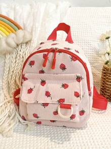 Cute & Sweet Corduroy Lightweight Large Capacity Backpack, Soft & Portable, Suitable For Outdoor Travel, Spring Outings, School, Printed Pattern Placement Is Random