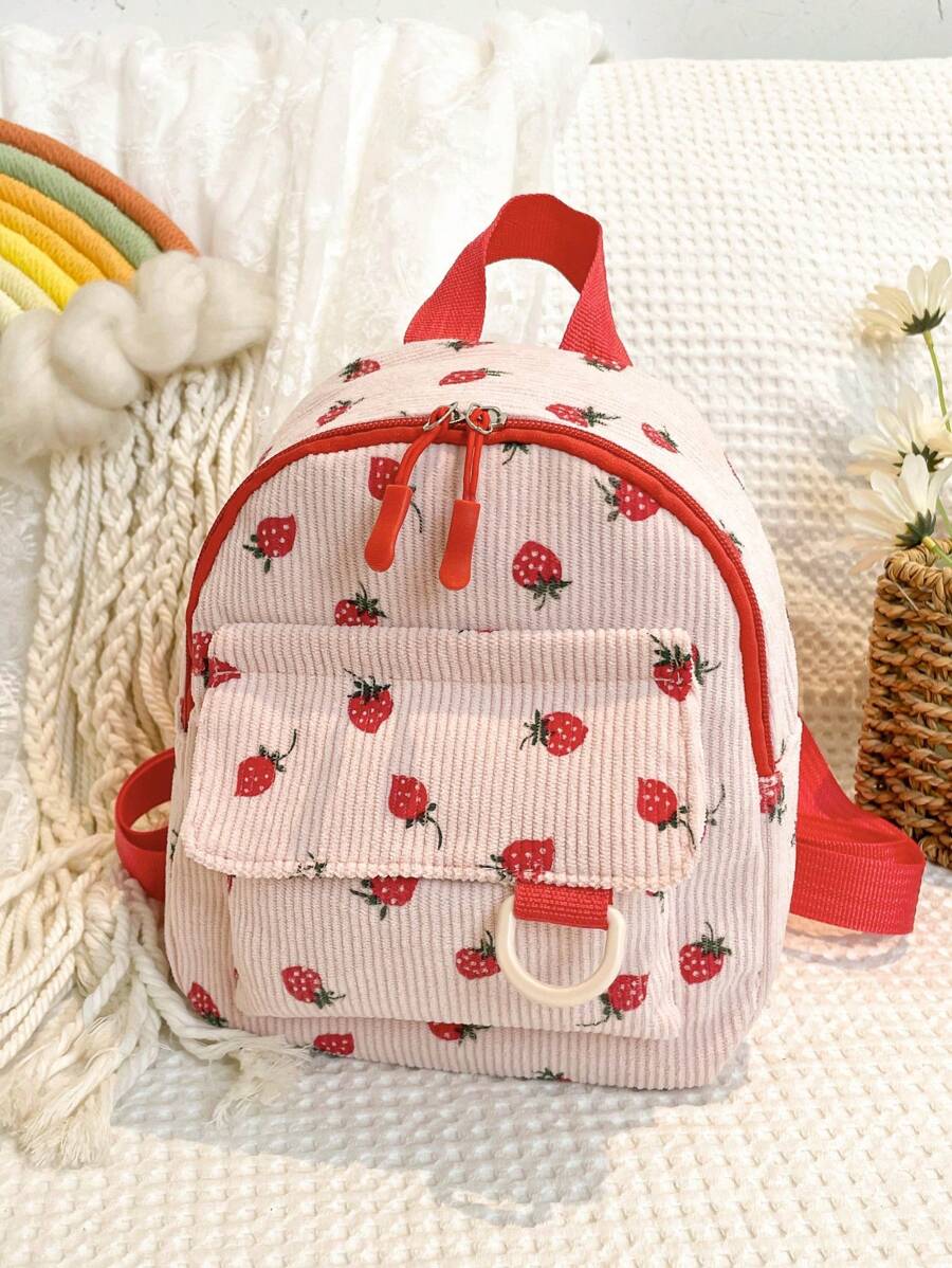 Cute & Sweet Corduroy Lightweight Large Capacity Backpack, Soft & Portable, Suitable For Outdoor Travel, Spring Outings, School, Printed Pattern Placement Is Random