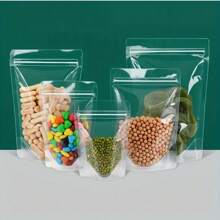 Environ 100 pièces de sacs à fermeture éclair transparents et refermables, sachets de rangement pour aliments transparents et autoportants, sacs en plastique jetables non revêtus pour Noël, Halloween, Pâques