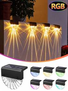 1/2/4/6pcs Outdoor Solar Platform Lights, 7-Color Changing Solar Step Lights, Waterproof Fence Lights Suitable For Yard, Stair, Porch, Pathway, Driveway, Garden Decor, Warm White & Colorful LED Lights - Multicolor - View 1