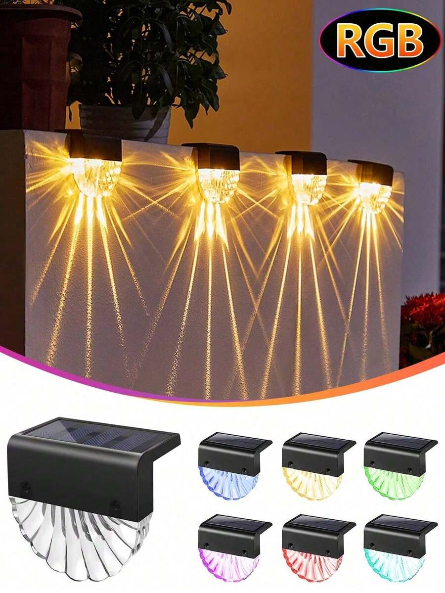 1/2/4/6pcs Outdoor Solar Platform Lights, 7-Color Changing Solar Step Lights, Waterproof Fence Lights Suitable For Yard, Stair, Porch, Pathway, Driveway, Garden Decor, Warm White & Colorful LED Lights - Multicolor - View 1