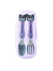 Sanrio 2 pezzi Set di posate Sanrio Hello Kitty, Kuromi, My Melody, Cinnamoroll, in acciaio inossidabile 304, con bacchette, cucchiaio e forchetta a tema cartone animato, set di stoviglie portatile con scatola di immagazzinaggio, articoli scolastici