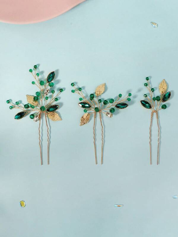 3pcs/Set Classic Garden Style Wedding Bridal Bridesmaid Hair Pins, Suitable For Wedding, Party And Other Occasions