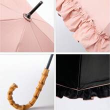 Black Rubber Lace Sun/Rain Umbrella, Straight Rod Bent Handle Sun/Rain Umbrella, Parasol