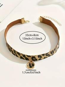1pc Women's Fashion Velvet Choker Necklace, Retro Classic Minimalist Cheetah Print Round Pendant