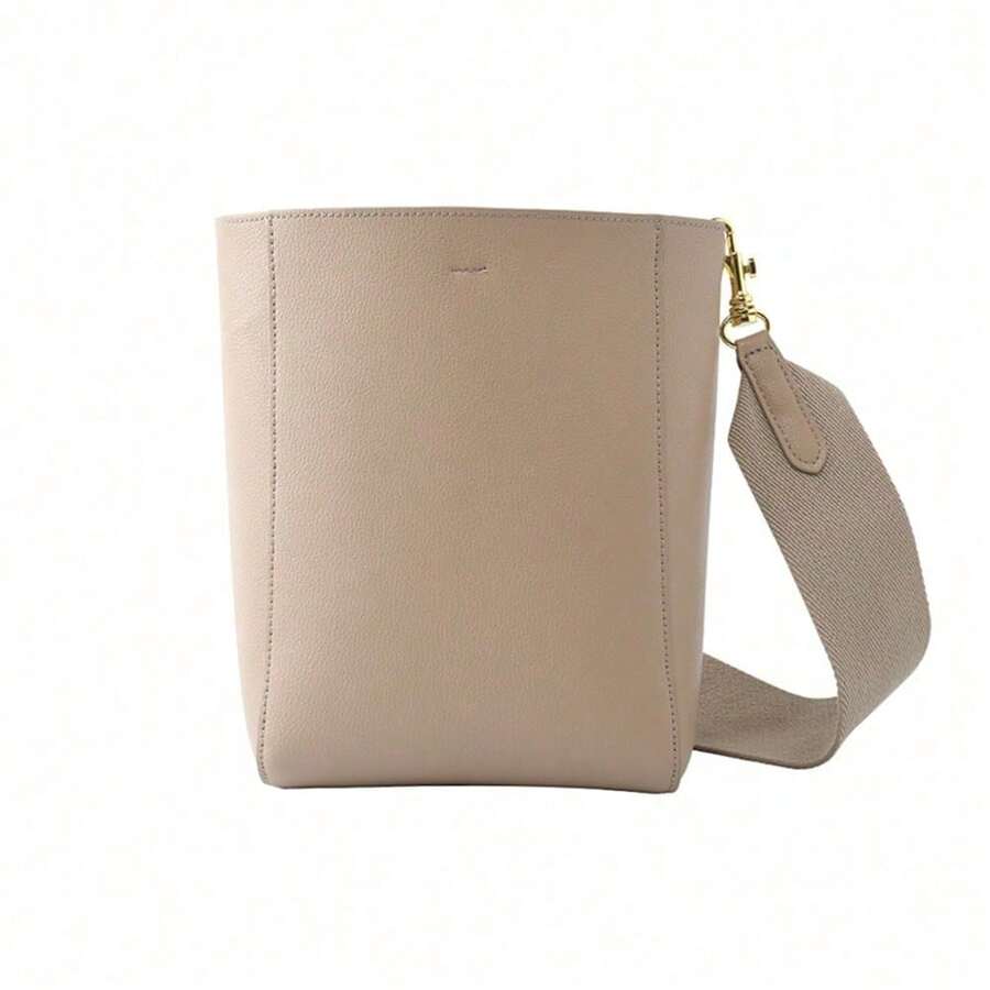 Crossbody Bag Wide Shoulder Strap Bucket Bag - Apricot - View 1