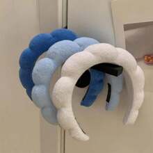 3pcs Cloud-Shaped Sponge, Linen Textured Headband, Wide Brim Hair Accessory For Washing Face, Bathing, Makeup, Spa, Sports