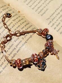 1 Stück Damen 8-Ball Pool Dekor Armband, Stern & Kreuz Dekor Armband, minimalistisches Leopard Dekor Armband, verstellbares Paar Armband