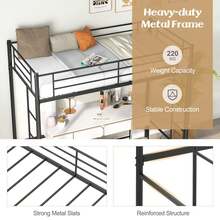 GOFLAME Metal Twin Loft Bed, Space-Saving Loft Bed Frame With Full-Length Guardrail, 2 Ladders, Ample Under-Bed Space For Work, Leisure & Storage, No Box Spring Needed - Black - View 7