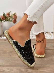 Women's Fashion Flat Woven Straw Shoes, New Spring/Summer Fisherman Shoes, Rope Sole Black Ladies Flat Slip-On Shoes